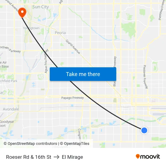 Roeser Rd & 16th St to El Mirage map