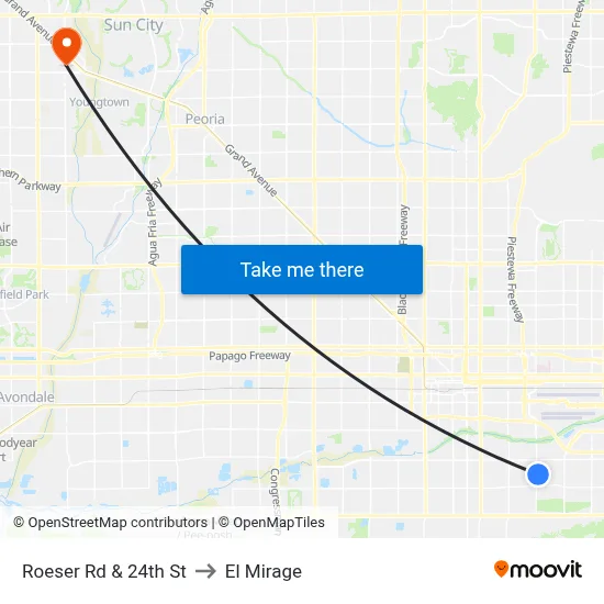 Roeser Rd & 24th St to El Mirage map