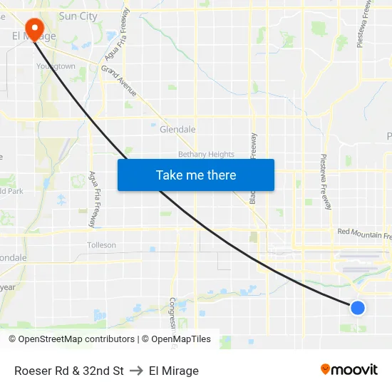 Roeser Rd & 32nd St to El Mirage map