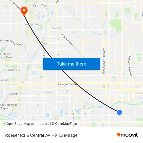 Roeser Rd & Central Av to El Mirage map