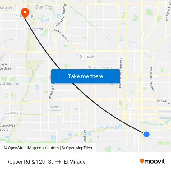 Roeser Rd & 12th St to El Mirage map