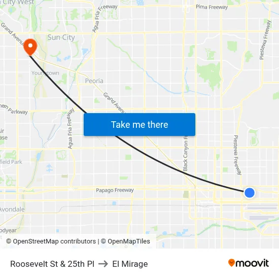 Roosevelt St & 25th Pl to El Mirage map