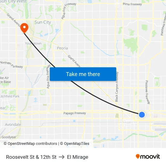 Roosevelt St & 12th St to El Mirage map