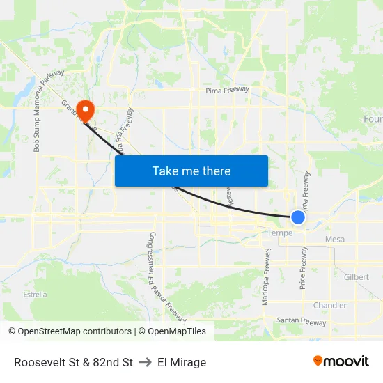 Roosevelt St & 82nd St to El Mirage map