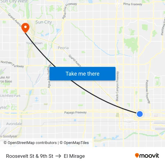 Roosevelt St & 9th St to El Mirage map