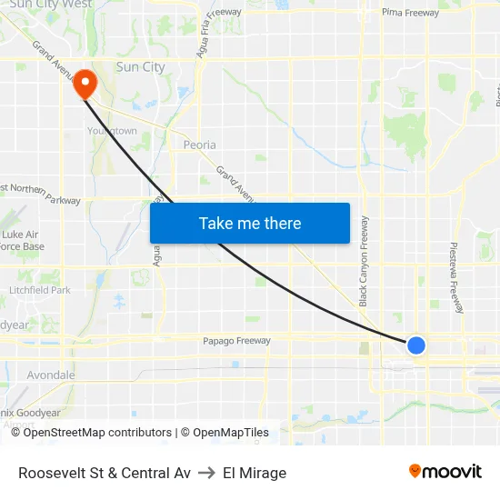 Roosevelt St & Central Av to El Mirage map