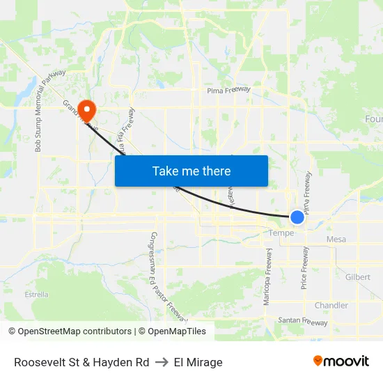 Roosevelt St & Hayden Rd to El Mirage map