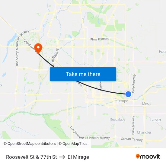 Roosevelt St & 77th St to El Mirage map