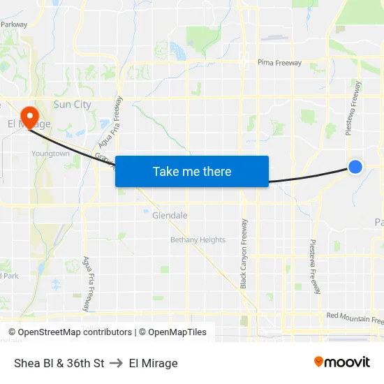 Shea Bl & 36th St to El Mirage map