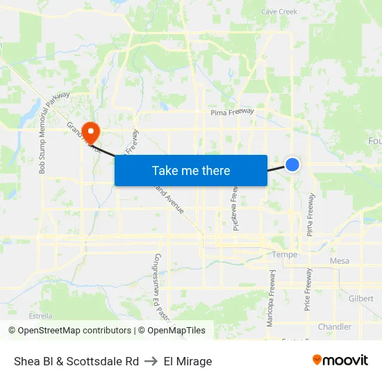 Shea Bl & Scottsdale Rd to El Mirage map