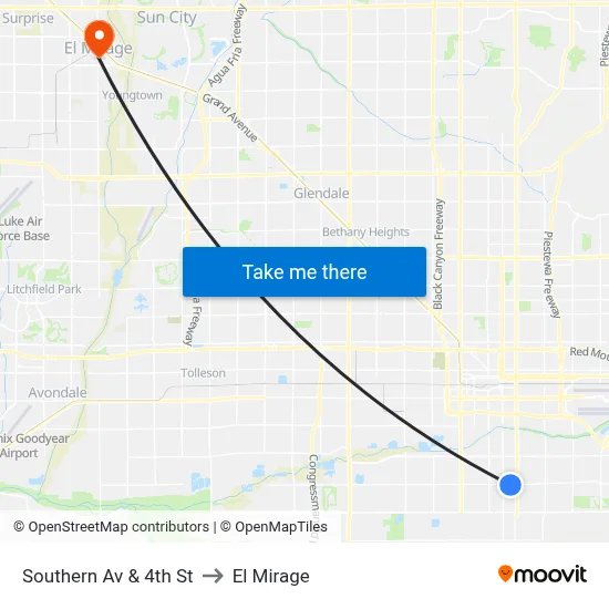 Southern Av & 4th St to El Mirage map