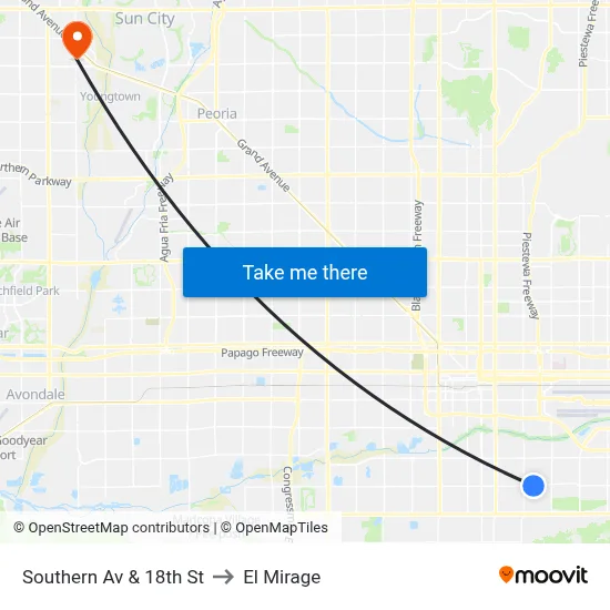 Southern Av & 18th St to El Mirage map