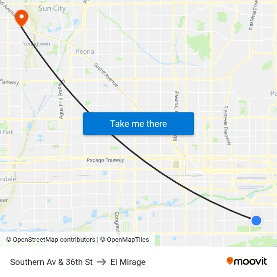 Southern Av & 36th St to El Mirage map