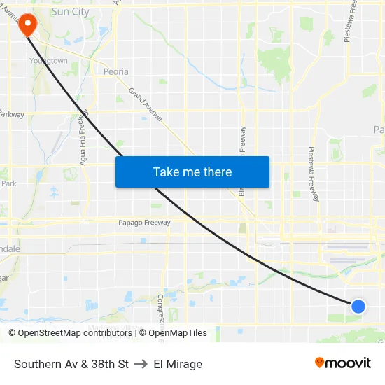 Southern Av & 38th St to El Mirage map