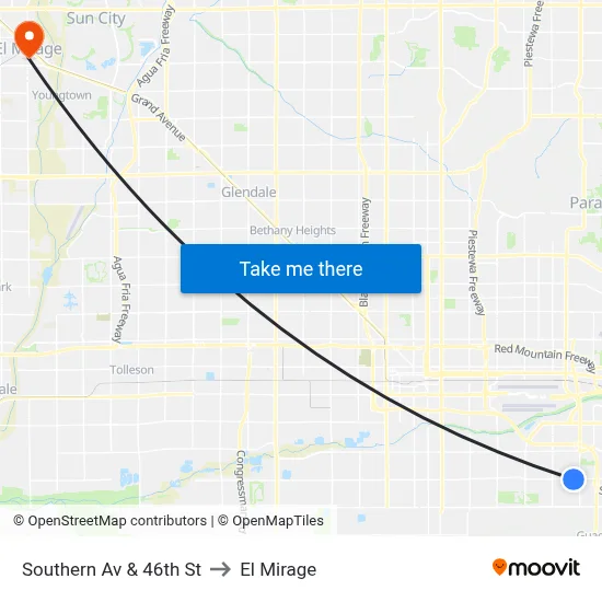 Southern Av & 46th St to El Mirage map
