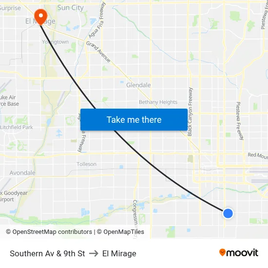 Southern Av & 9th St to El Mirage map