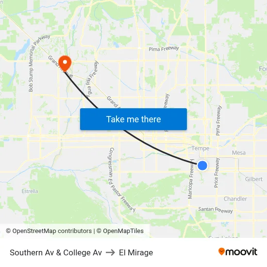 Southern Av & College Av to El Mirage map