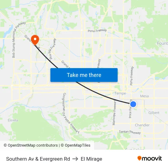 Southern Av & Evergreen Rd to El Mirage map