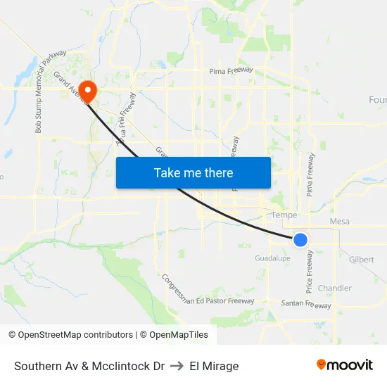 Southern Av & Mcclintock Dr to El Mirage map