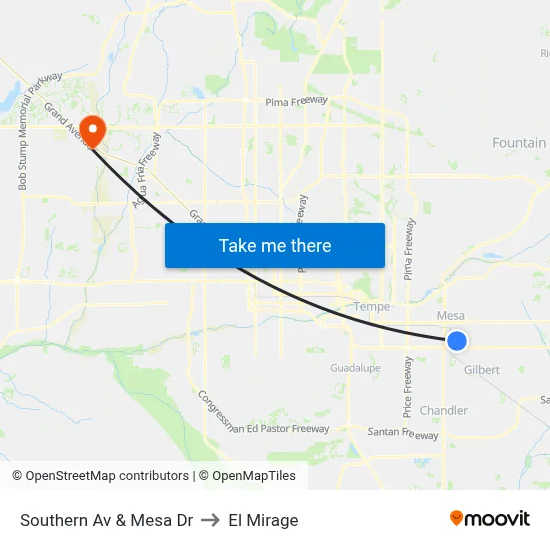 Southern Av & Mesa Dr to El Mirage map