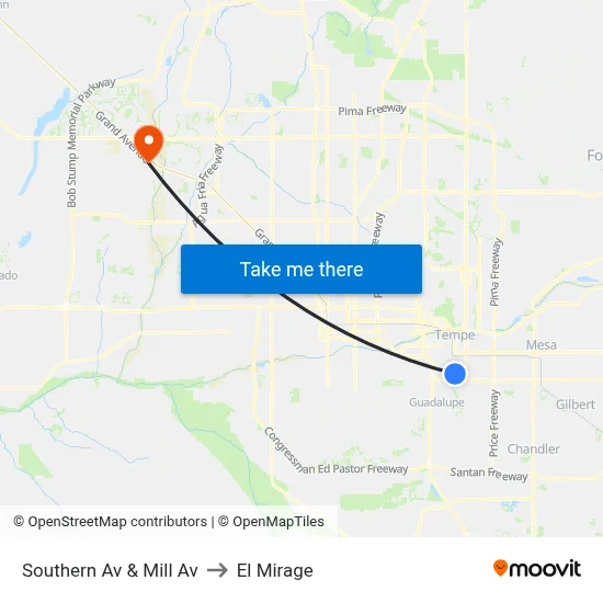 Southern Av & Mill Av to El Mirage map