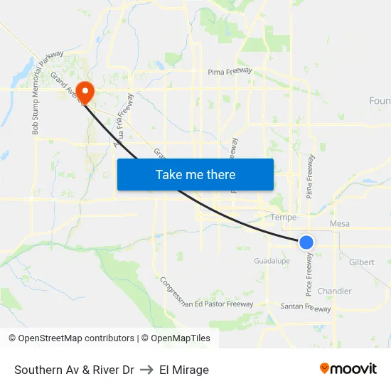 Southern Av & River Dr to El Mirage map