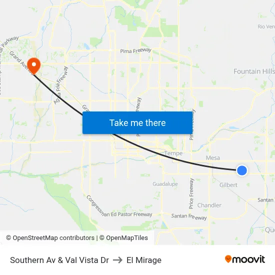 Southern Av & Val Vista Dr to El Mirage map