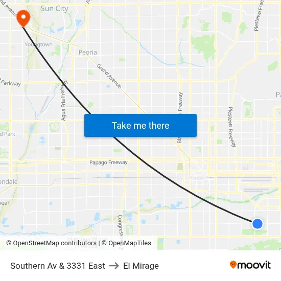 Southern Av & 3331 East to El Mirage map