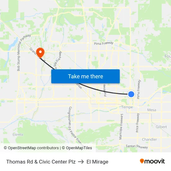 Thomas Rd & Civic Center Plz to El Mirage map