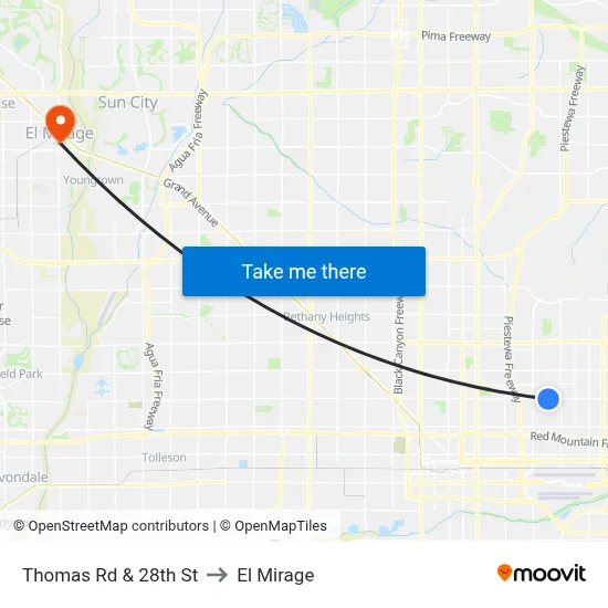 Thomas Rd & 28th St to El Mirage map