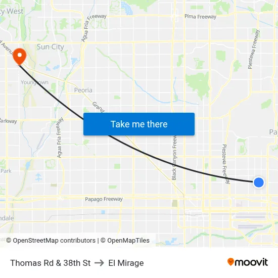Thomas Rd & 38th St to El Mirage map