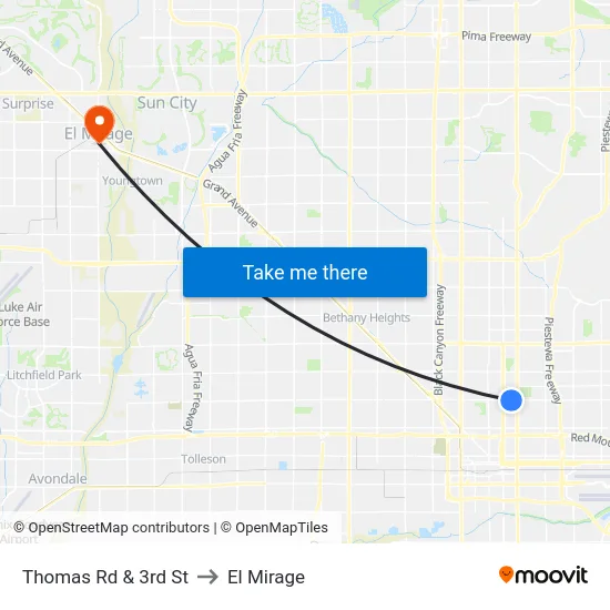 Thomas Rd & 3rd St to El Mirage map
