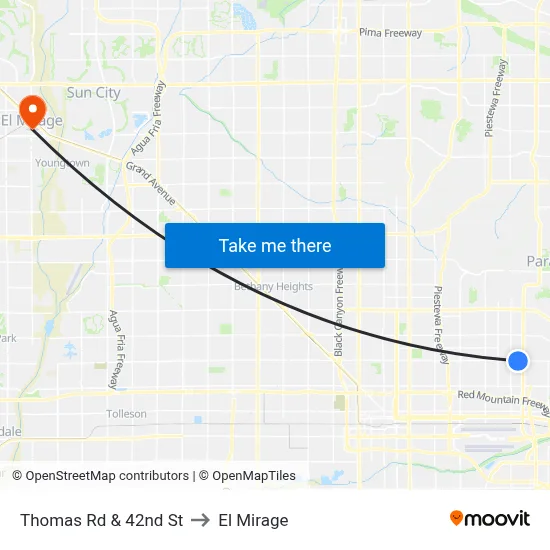 Thomas Rd & 42nd St to El Mirage map