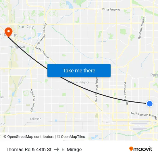 Thomas Rd & 44th St to El Mirage map