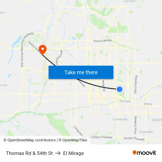 Thomas Rd & 54th St to El Mirage map