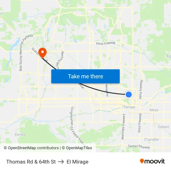 Thomas Rd & 64th St to El Mirage map