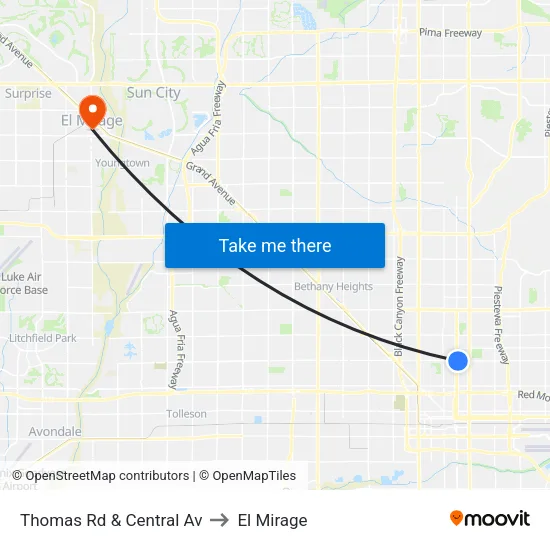 Thomas Rd & Central Av to El Mirage map