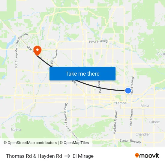 Thomas Rd & Hayden Rd to El Mirage map