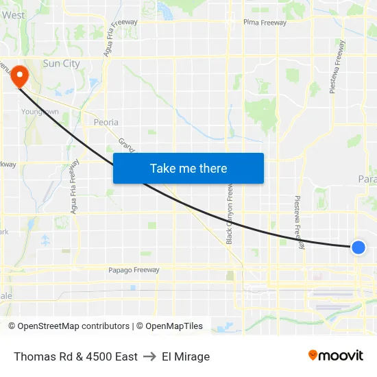 Thomas Rd & 4500 East to El Mirage map