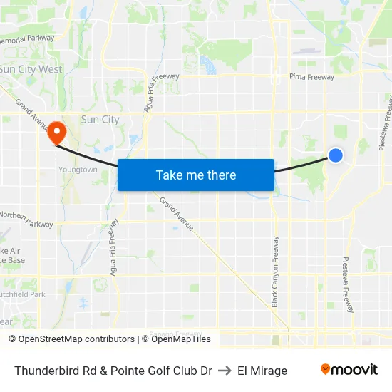 Thunderbird Rd & Pointe Golf Club Dr to El Mirage map