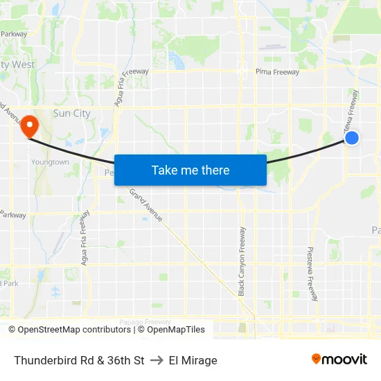 Thunderbird Rd & 36th St to El Mirage map