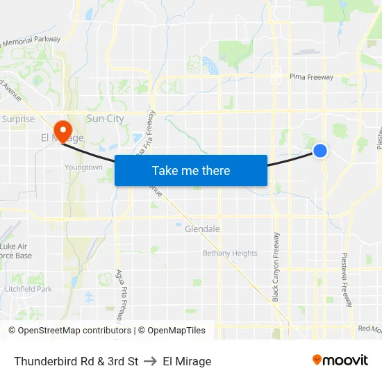 Thunderbird Rd & 3rd St to El Mirage map