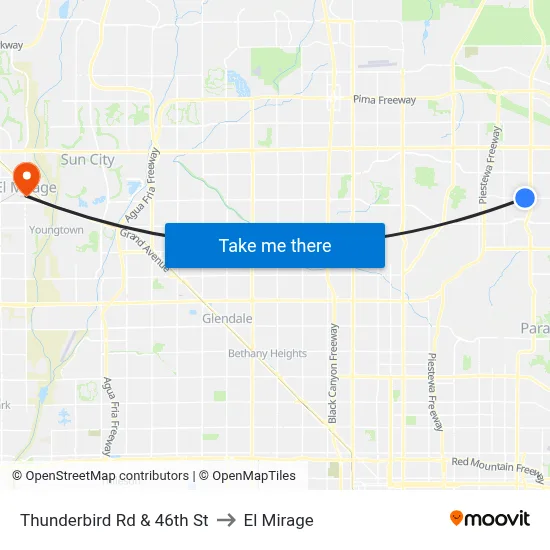 Thunderbird Rd & 46th St to El Mirage map
