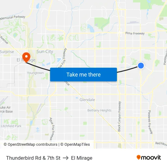 Thunderbird Rd & 7th St to El Mirage map
