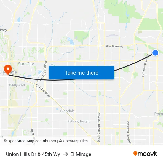 Union Hills Dr & 45th Wy to El Mirage map