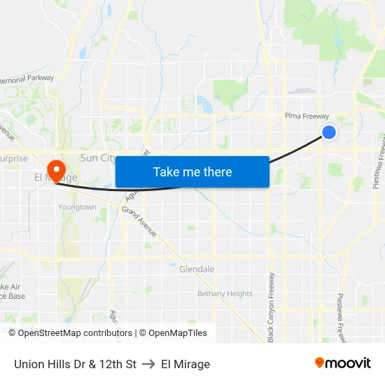 Union Hills Dr & 12th St to El Mirage map