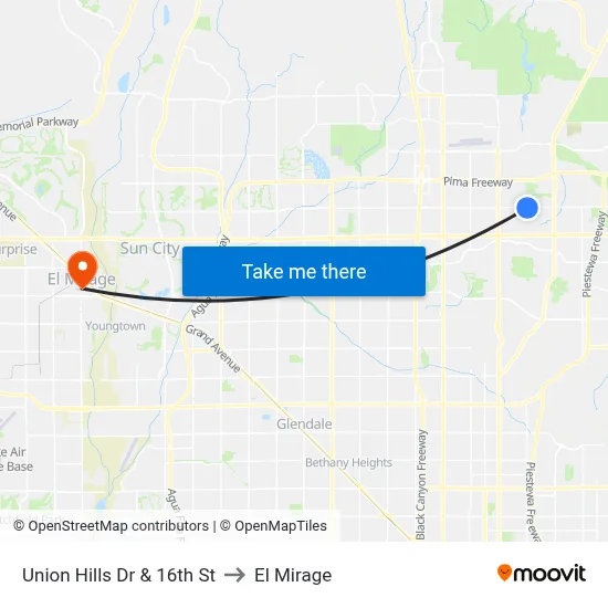Union Hills Dr & 16th St to El Mirage map