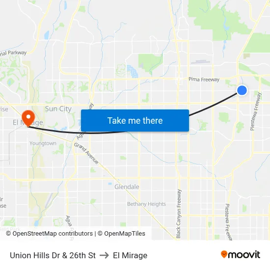 Union Hills Dr & 26th St to El Mirage map