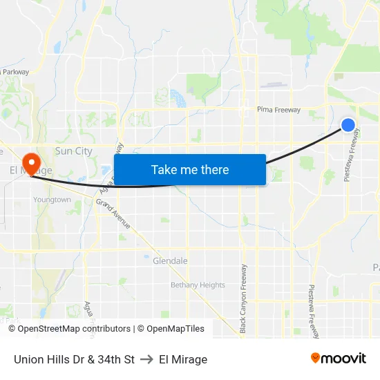Union Hills Dr & 34th St to El Mirage map