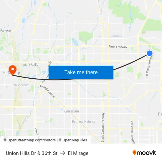 Union Hills Dr & 36th St to El Mirage map